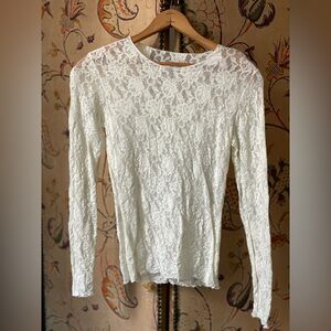 White Lacy Floral Stretch Long Sleeved Blouse Sheer